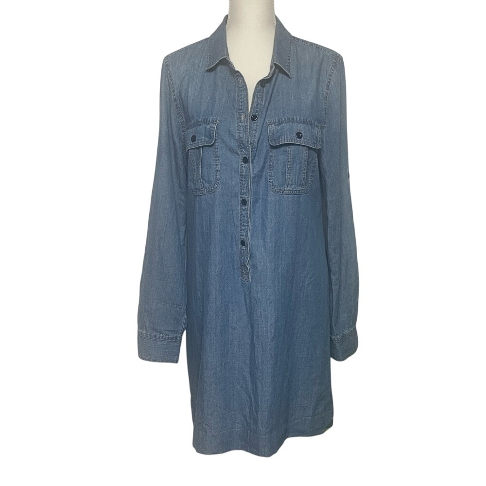 J. Crew‎ Blue Chambray Cotton Shirt Dress Women's 12